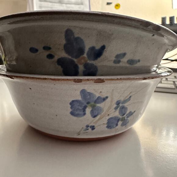 Nancy Owens Salt Glazed Pottery Seagrove Bowls dish SET Williamsburg blue floral - Picture 13 of 16